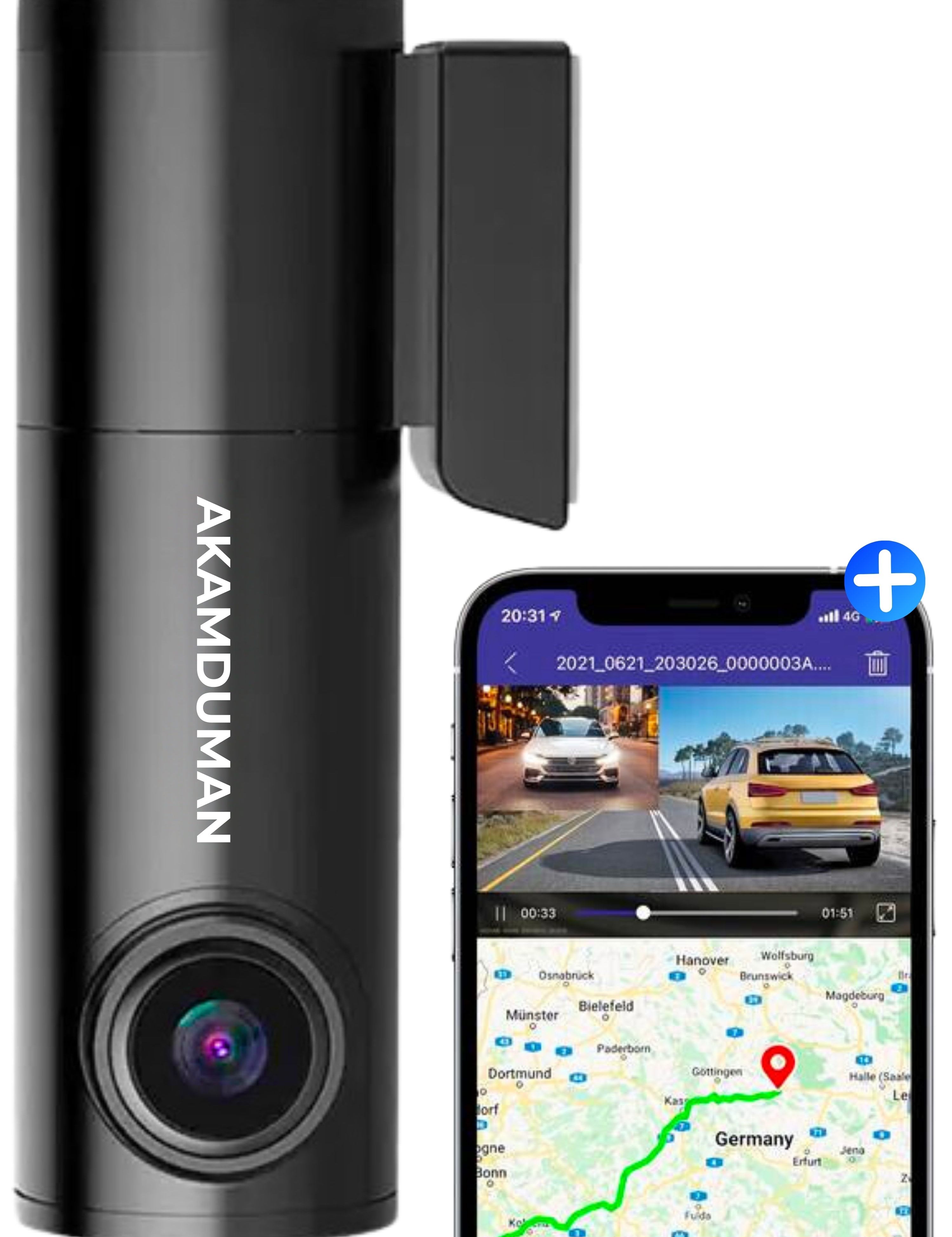 "AKAMDUMAN® Ultra 4K 3-in-1 Dashcam - Multifunctionele dashcam voor kristalheldere 4K-opnames - AKAMDUMAN